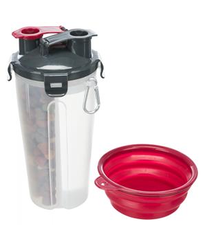 Cestovní zásobník na vodu a krmivo, včetně misky, 2 × 0.35 l/ø11 × 23 cm