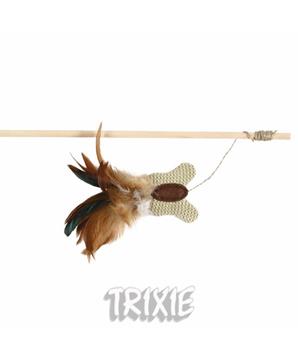 Levně Udička s jutovým motýlkem s peřím a catnipem 45 cm