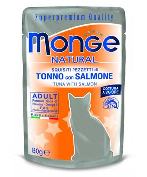Levně MONGE NATURAL kapsička pro kočky 80 g tuňák a kuře v želé s krevetami