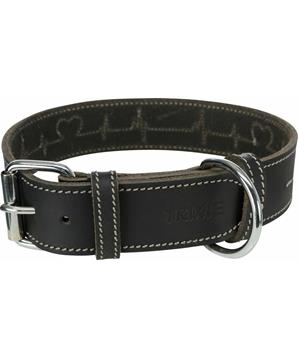 Levně RUSTIC kožený obojek Heartbeat - černá L:47-55cm/40mm