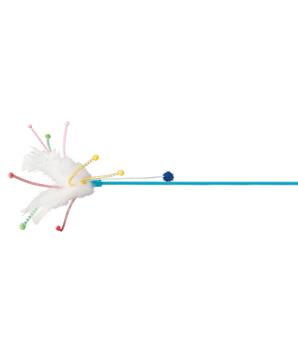 Škádlítko s peřím a provázky ukončené kuličkami, 41cm