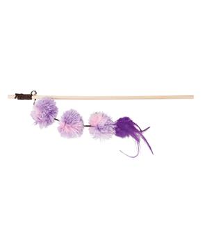 Levně Vábnička/prut s pompon míčky a peřím, 40cm