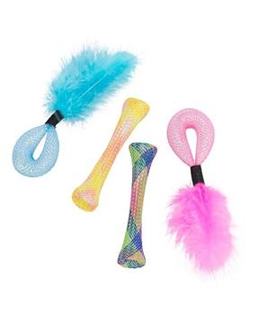 Set 4ks trubiček s peřím, hračka pro kočky, 15 cm