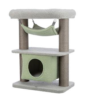 JUNIOR škrábadlo LUNITO, 2 patra, jeskyně, hammock, 71 cm, šedá/mátová
