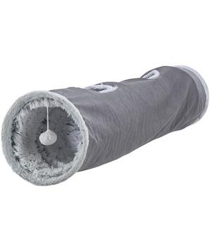 Levně Plyšový tunel pro kočky HARVEY s hračkami, 4 vstupy, 27 x 116 cm, šedá 1 ks