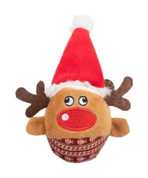 Xmas REINDEER - vánoční plyšový míček sob, chrastící, 6 x 12 cm