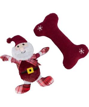 Levně Xmas GIFT SET - vánoční dárková sada hraček (santa, kost), 30 cm, plyš/látka 2 ks