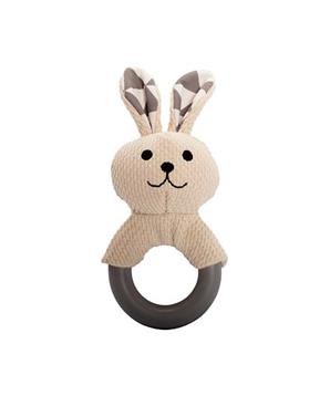 Levně Kousátko králík s TPR kroužkem, se zvukem, krémová/šedá, HipHop 21 cm