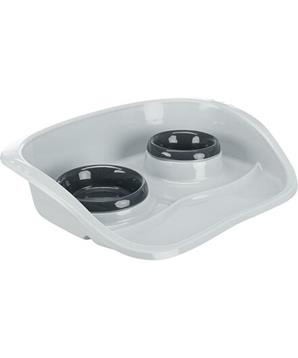 Plastový bar se 2 miskami (0,25 l/ 9cm a 0,3 l/11cm), 46x11x30 cm, šedá/různé
