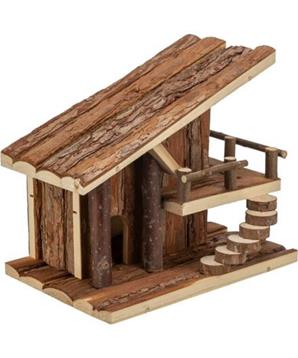 Levně Chaloupka JULE s terasou, pro myšky, 25 x 21 x18 cm, přírodní dřevo s kůrou 1 ks