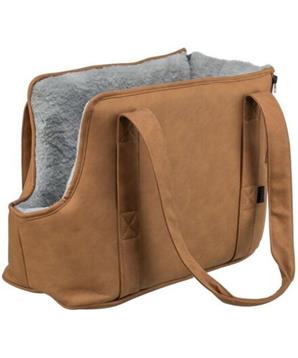 Levně Transportní taška EVELYN, 40 x30 x 20 cm, do 5 kg, umělá kůže, plyš, hnědá/šedá 1 ks
