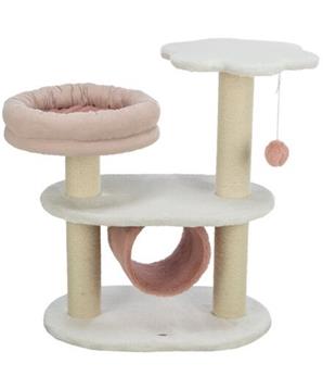 Levně Škrabadlo ISABELLA, 70 cm, oválná základna, 2 patra, tunel, lůžko, bílá/antická růžová 1 ks