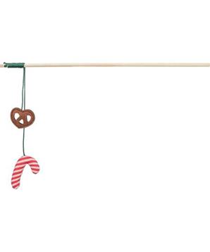 Levně Xmas vánoční prut pro kočky, s preclíkem/lízátkem, šustící, dřevo/polyester 48 cm