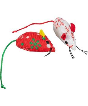 Xmas mouse - myš 7 cm, látková hračka pro kočky, 2 ks