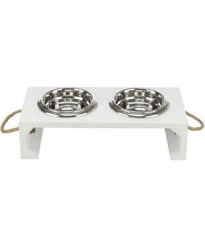 Levně BE NORDIC bar s miskami, 2 × 0,4 l/ø 14 cm/38 × 18 × 10 cm, MDF/nerez, bílá 1 ks