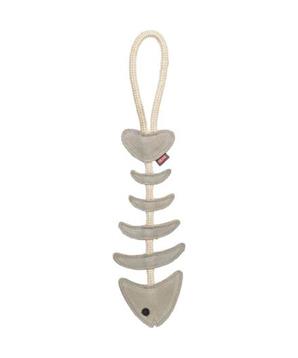 FishBone - rybí kost na laně, 43 cm, hračka pro psy, 100% pravá kůže/lano, šedá