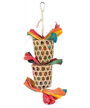 Závěsná hračka košíčky s hnízdícím materiálem pro ptáky 35cm