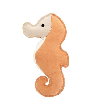 Levně Mořský koník, robustní kožená hračka / aport, HIPHOP DOG, krémová/hořčicová 23 cm