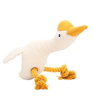 Husa, látková robustní hračka s bavlněnými uzly, HIPHOP DOG, krémová/hořčicová