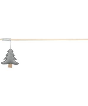 Levně Vánoční hrací prut se stromkem a catnipem, filc/dřevo, šedá 1ks/48cm