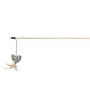 Levně Hrací prut se srdíčkem, peříčko, catnip, plyš/dřevo 1ks/50cm