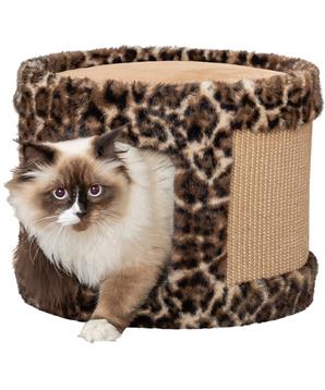 Škrabací jeskyně LEO, ø 38 x 30 cm, hnědá/leopardí