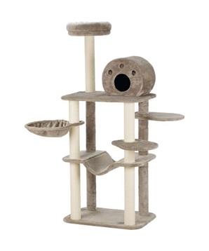 Škrabadlo FABIOLA, 4 sloupky, hamaka, jeskyně, 5 x podesta, 165 cm, šedá