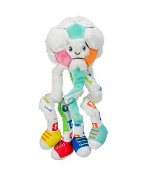 Levně FIFA 2026 fotbalový míč s nožičkami, 32 cm, chlupatý plyš, bílá/barevná - LIMITOVANÁ NABÍDKA 1ks