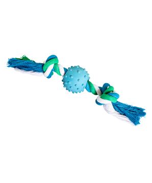 Bavlněný uzel HipHop s gumovým míčem 6 cm, 30 cm / 210 g zelená, modrá, bílá