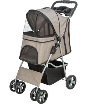 Kočárek pro psy BUGGY, rychlosklápěcí, 47 x 100 x 80 cm, nosnost do 15 kg, šedohnědá
