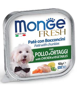 Levně MONGE FRESH - paštika a kousky s kuřetem a zeleninou 100g