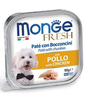 Levně MONGE FRESH - paštika a kousky s kuřecím pro psy 100g