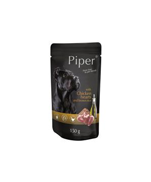 Levně PIPER s kuřecími srdíčky a hnědou rýží, kapsička pro psy 150g
