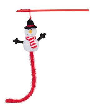 Levně Vánoční hračka pro kočky sněhulák na udici 31 cm 1 ks