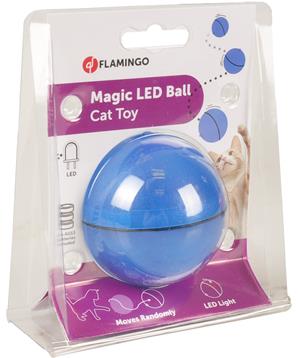 Flamingo Interaktivní hračka pro kočky míček s LED modrý průměr 6cm