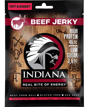 Levně INDIANA Jerky hovězí Hot & Sweet 25g