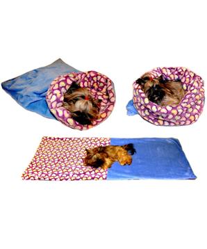 Marysa pelíšek 3v1 pro psy, srdíčka/modrý, velikost XL