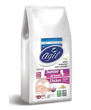 Levně AGIL JUNIOR ALL BREED, CHICKEN & lamb, tuna, yoghurt 10kg