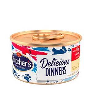 Levně Butcher’s Cat Class.Delic.Dinners hovězí+játra konz 85g