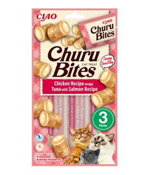 Levně Churu Cat Bites Chicken wraps&Tuna Salmon Purée 3x10g