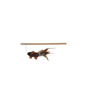 Dřevěná udice s plyšovou myší a peřím 50 cm