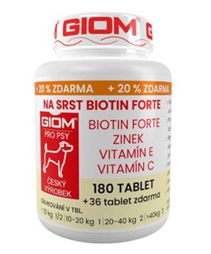 Levně Giom pes Na srst Biotin FORTE 180 tbl + 25% zdarma