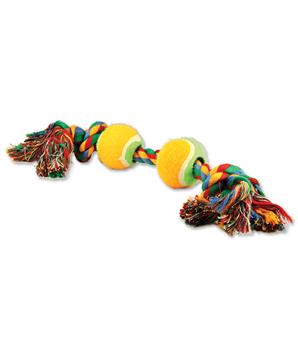 Hračka DOG FANTASY barevná 2 knoty + 2 tenisáky
