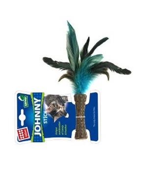 Levně Hračka kočka GiGwi Johnny Stick Catnip s modrým peří 1 ks