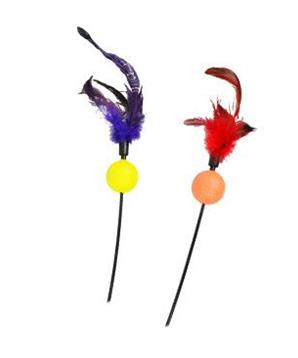 Hračka kočka Udice s peřím a míčkem
