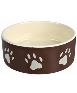 Keramická miska 1,4l/20cm - hnědá/tmavě šedá + motiv tlapky