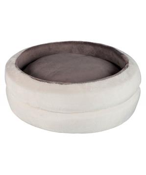 Levně Kulatý pelíšek LEVI s polštářem plyšový krémovo/šedý 45 cm