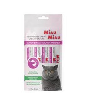 Levně Miau Miau Creamy Snacks Cat losos a kachní 15 g (4 pack)