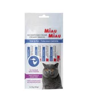 Levně Miau Miau Creamy Snacks Cat tuňák a kuřecí 15 g (4 pack)