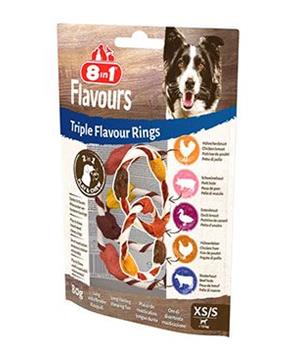 Levně Pochoutka 8in1 Triple Flavour Rings XS/S 80g